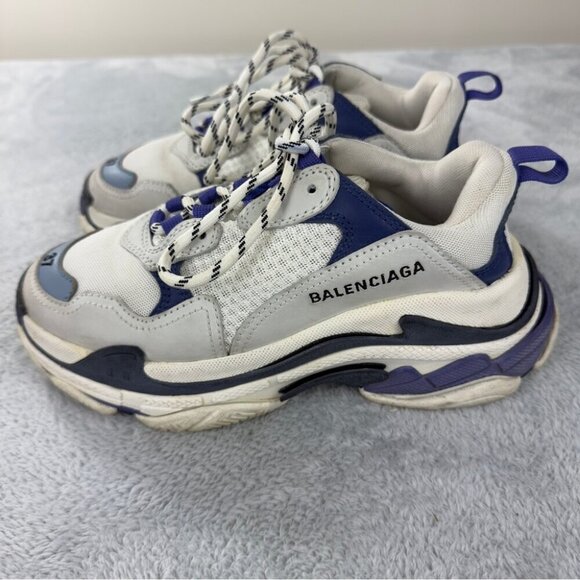 Balenciaga Triple S White Purple Women Sz 7 US/4 UK/37 EU 541641 Style Authentic - Picture 14 of 16